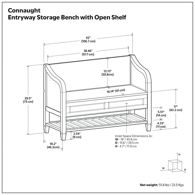 Connaught - Entryway Storage Bench With Shelf - Chestnut by HouseOfZazla