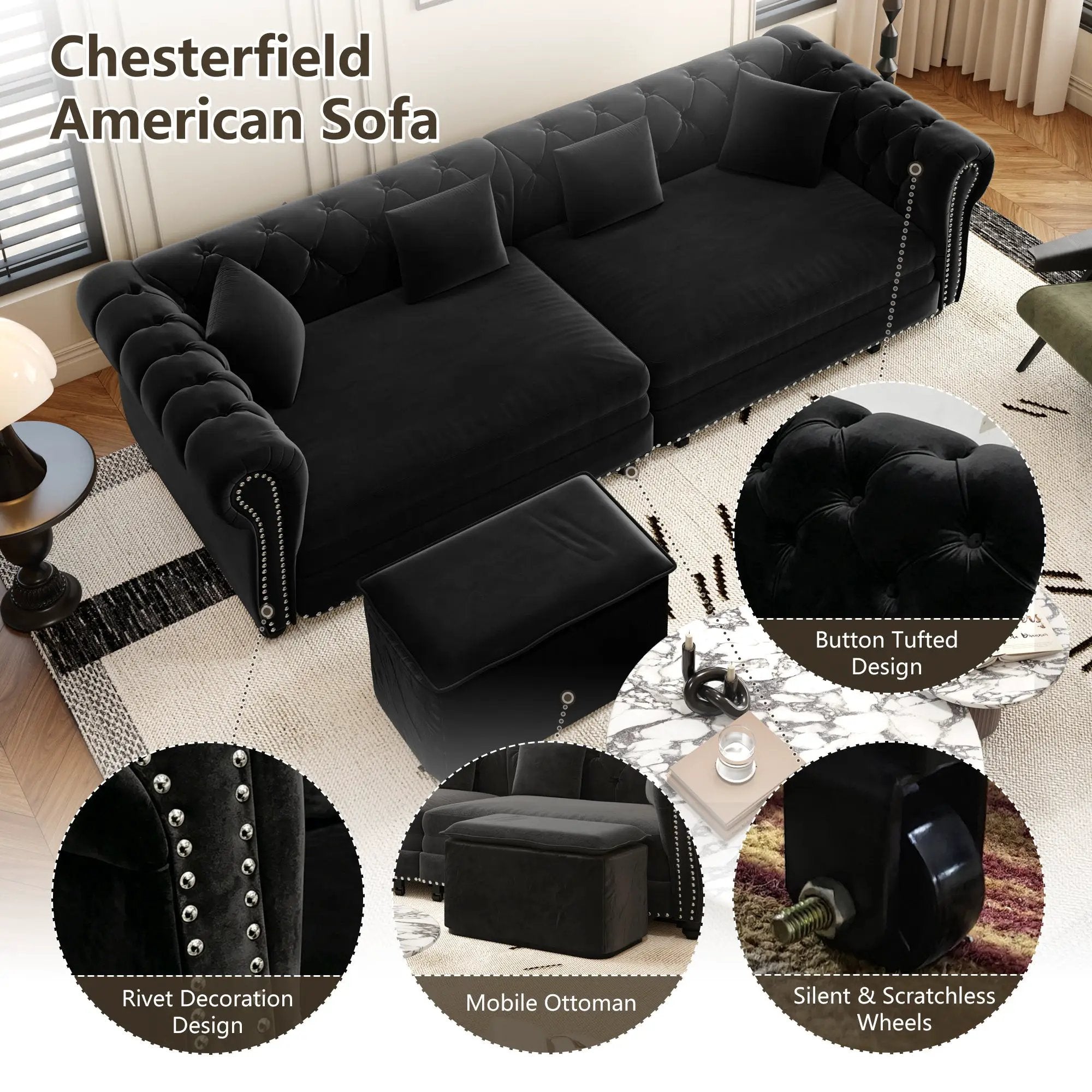 Chesterfield Sofa Bed - 3-in-1 Convertible Velvet Sofa by HouseOfZazla