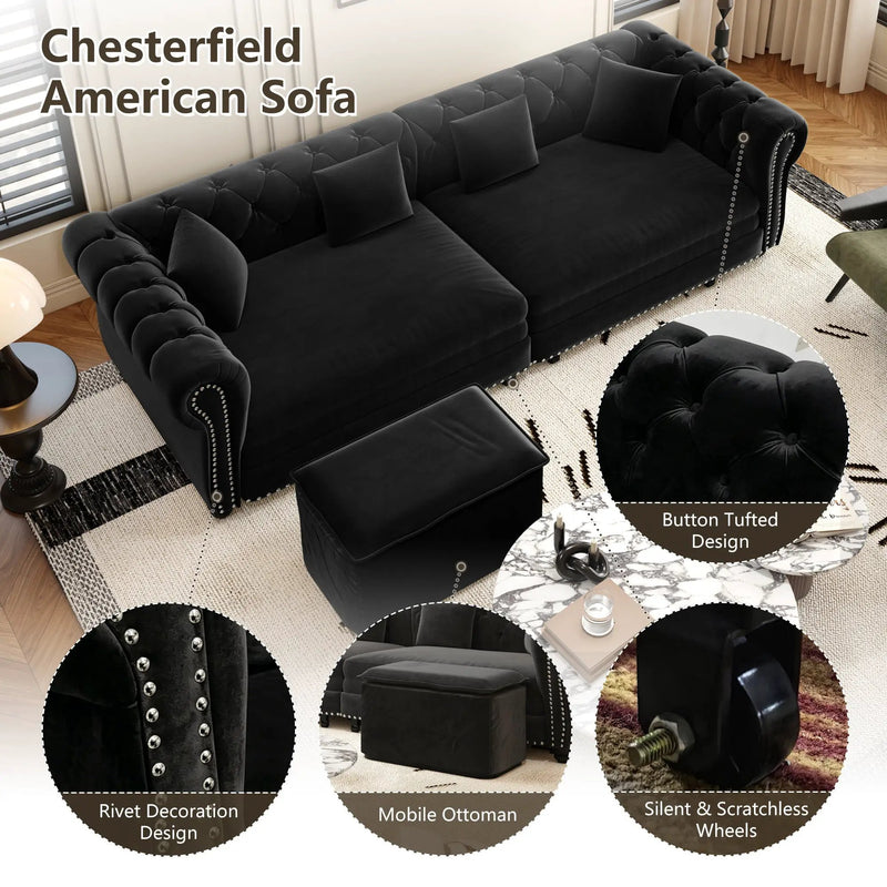Chesterfield Sofa Bed - 3-in-1 Convertible Velvet Sofa by HouseOfZazla