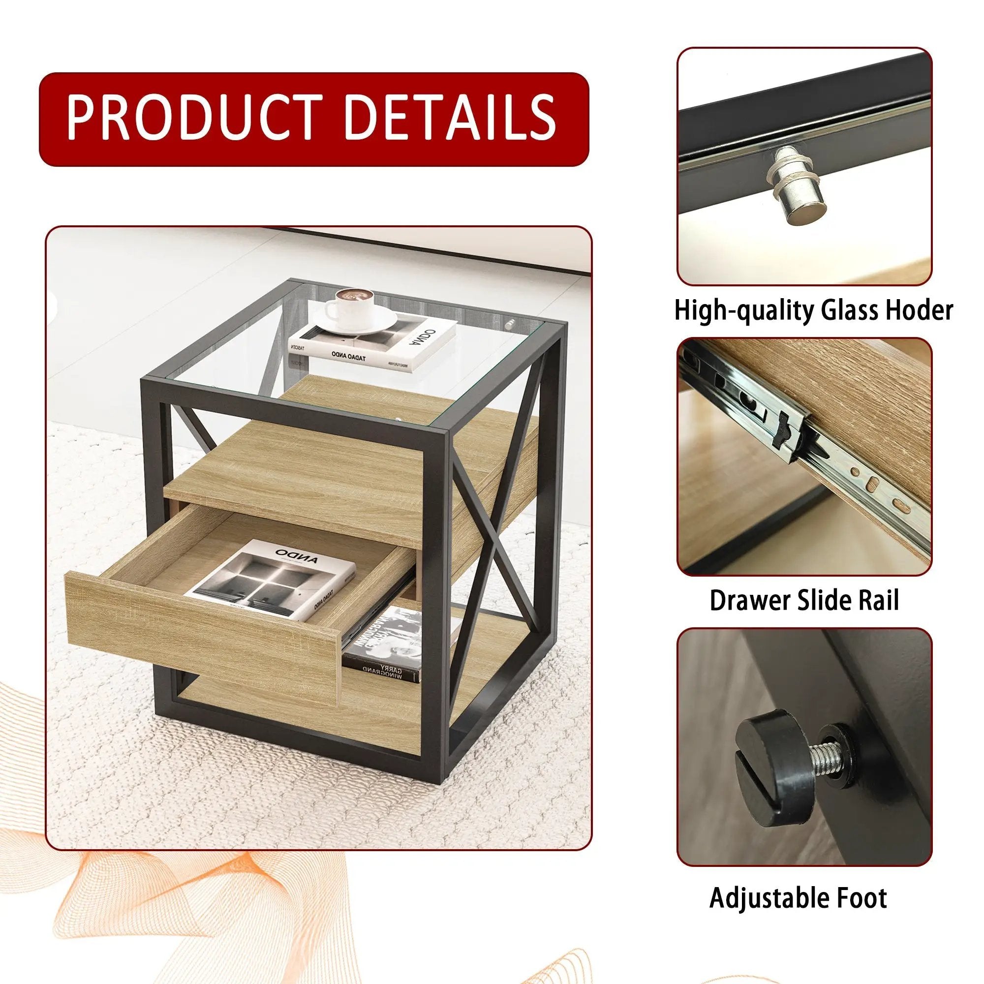 Set of 2 Modern End Tables with Drawer - Nightstands for Bedroom & Living Room by HouseOfZazla