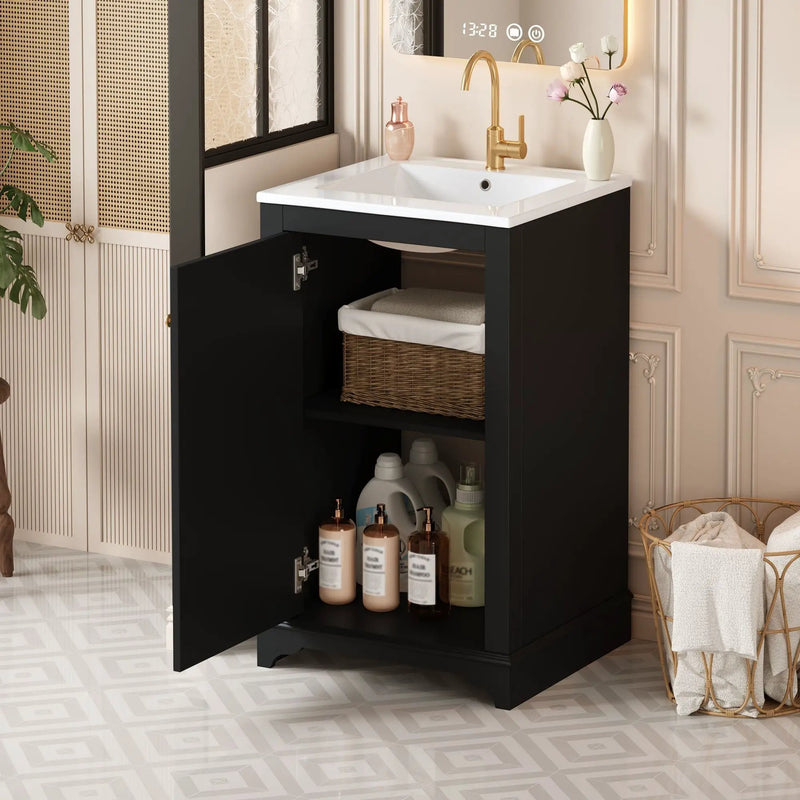 Bathroom Vanity With Sink, Freestanding Single Cabinet Set, Soft Close Door, Adjustable Shelf by Unique Piece Furniture