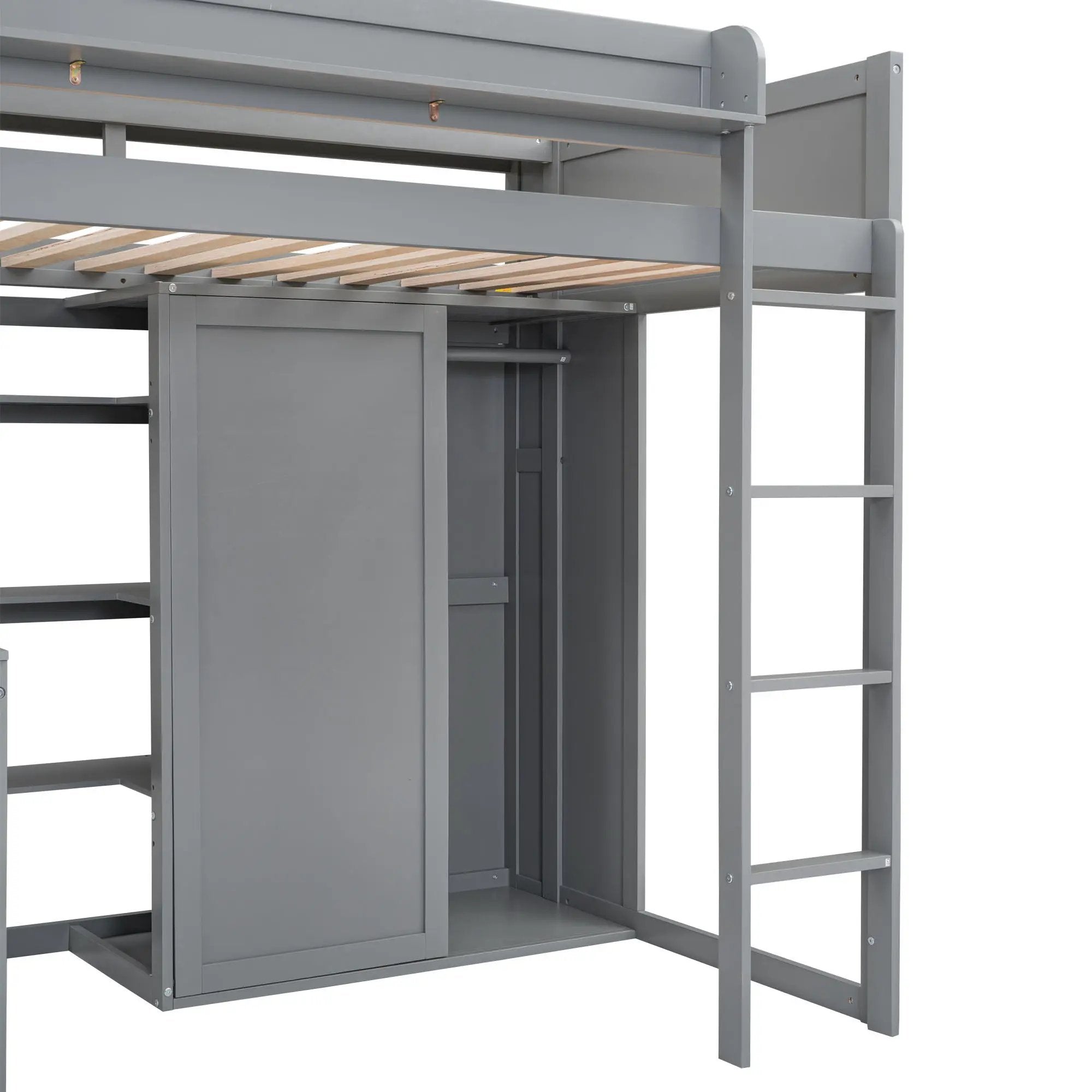 Loft Bed With Built In Desk, Storage Shelves, And Wardrobe by HouseOfZazla