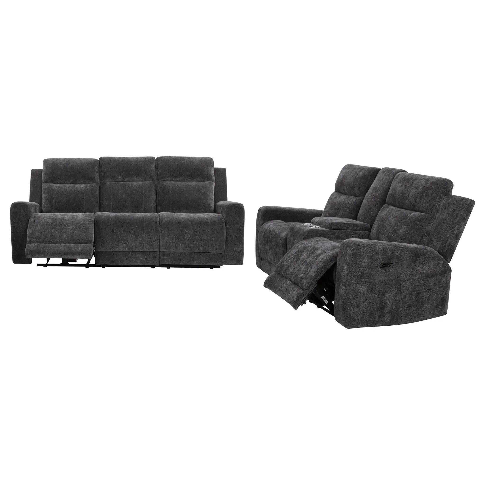 Kennett 2-piece Chenille Power Reclining Sofa Set Dark Grey by Unique Piece Furniture
