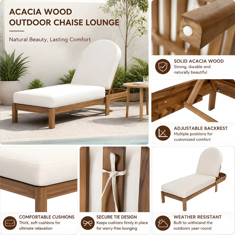 Patio Acacia Wood Chaise Lounge Chairs with Adjustable Backrest Set of 2 by HouseOfZazla
