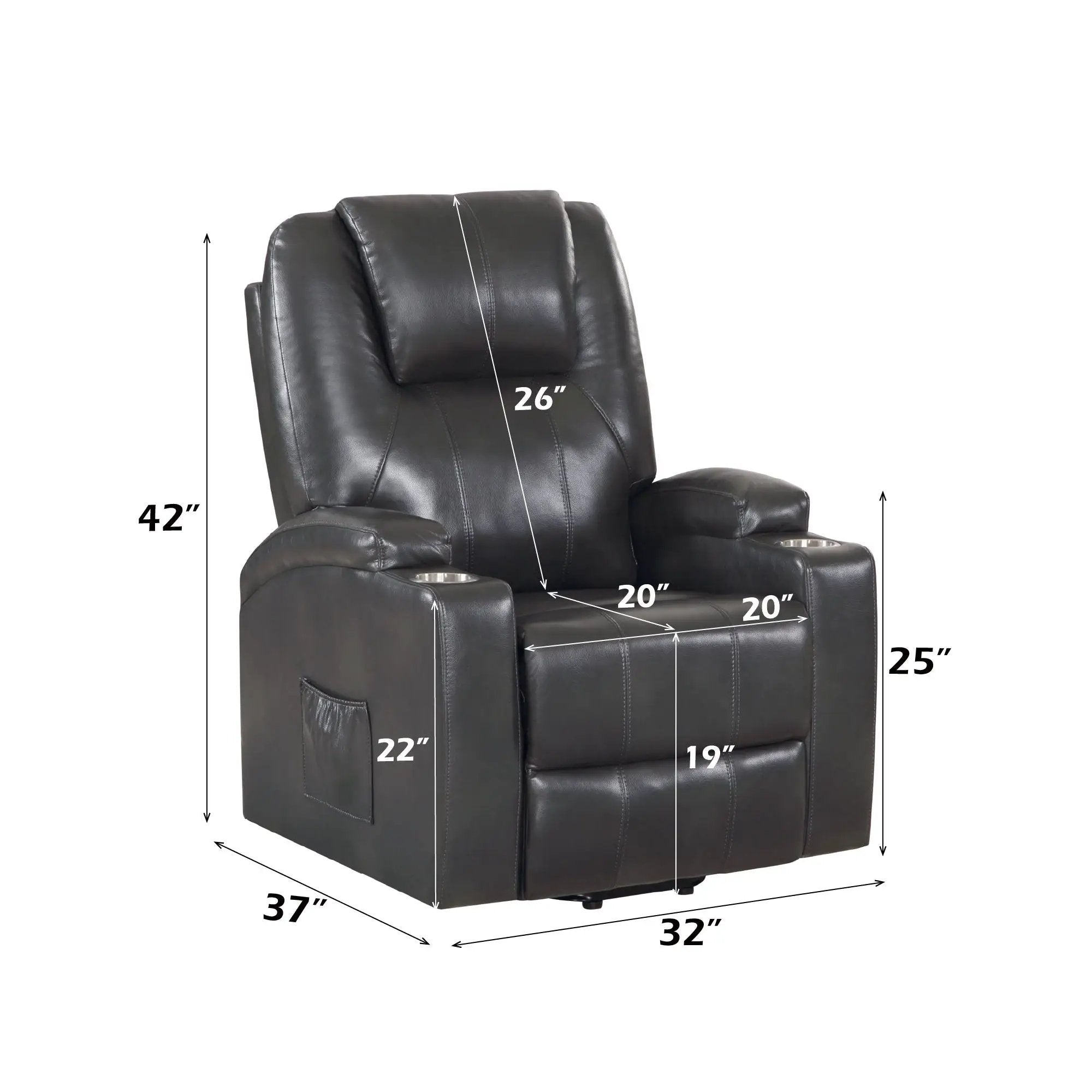 Recliner With Power Lift & Massage - Gunmetal by HouseOfZazla