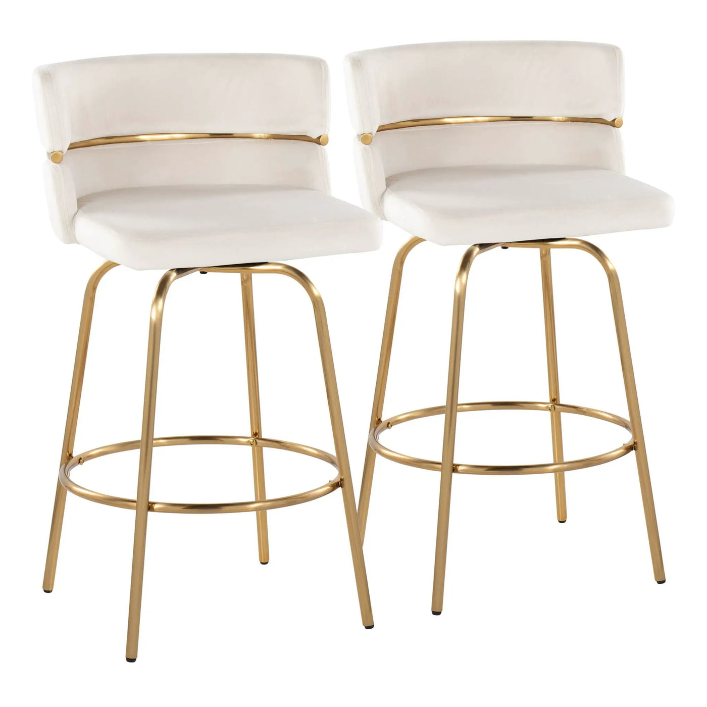 Cinch - Glam / Art Deco Fixed Height Counter Stool With Swivel With Round Footrest (Set of 2) by HouseOfZazla