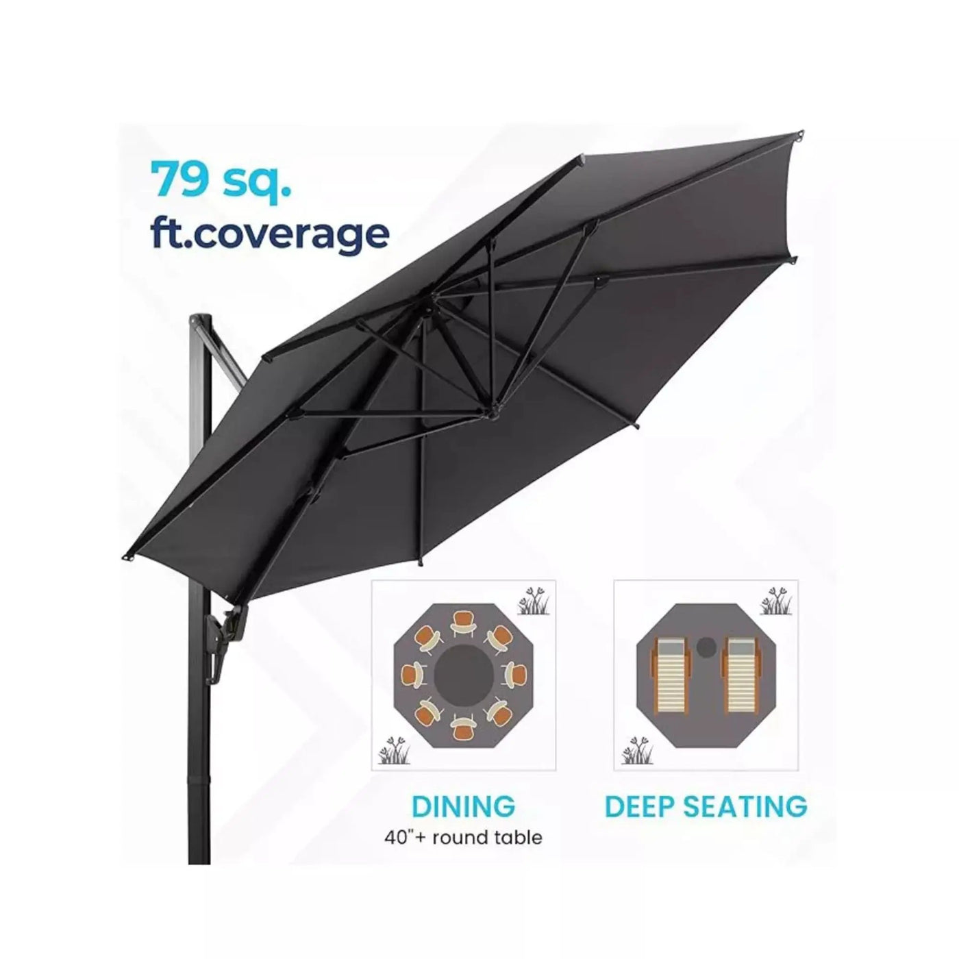 Round Cantilever Patio Umbrella With 360 Rotation & Infinite Tilt Adjustment by HouseOfZazla