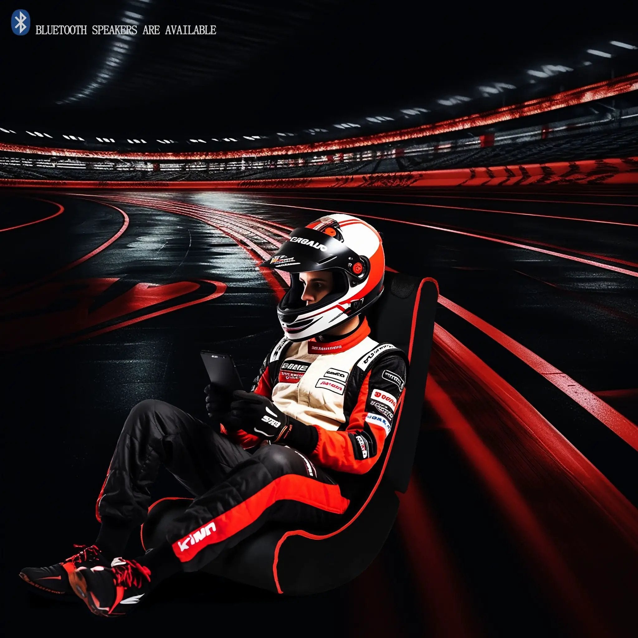 Foldable Gaming Chair With Onboard Speakers, Bluetooth Connection - Black / Red by Unique Piece Furniture