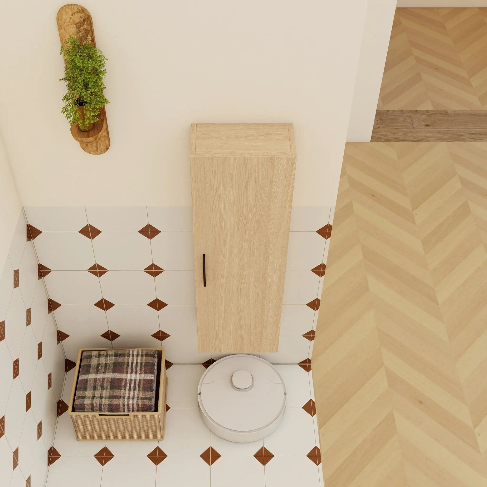 Tall Floating Bathroom Side Cabinet, Wall Mounted Single Door Storage - Light Oak by HouseOfZazla
