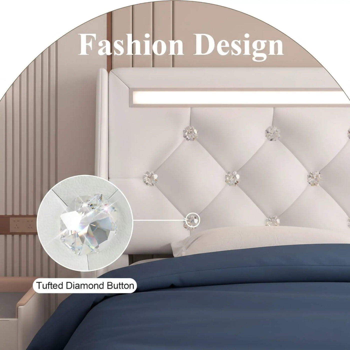 Wingback Upholstered Bed Frame With LED Lights, Charging Station by HouseOfZazla