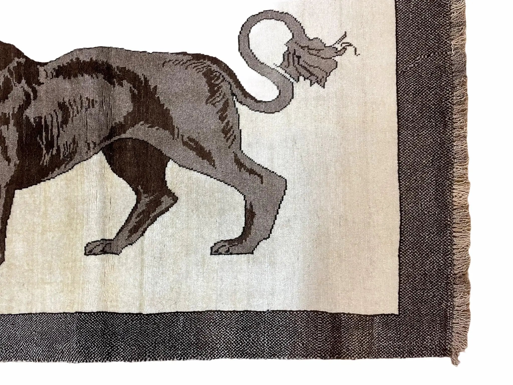 3 x 5 Handmade Rug Brown Beige Hand-Knotted Lion Rug New Vintage Quality Animal by Jewel Rugs