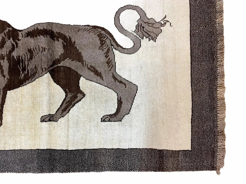 3 x 5 Handmade Rug Brown Beige Hand-Knotted Lion Rug New Vintage Quality Animal by Jewel Rugs