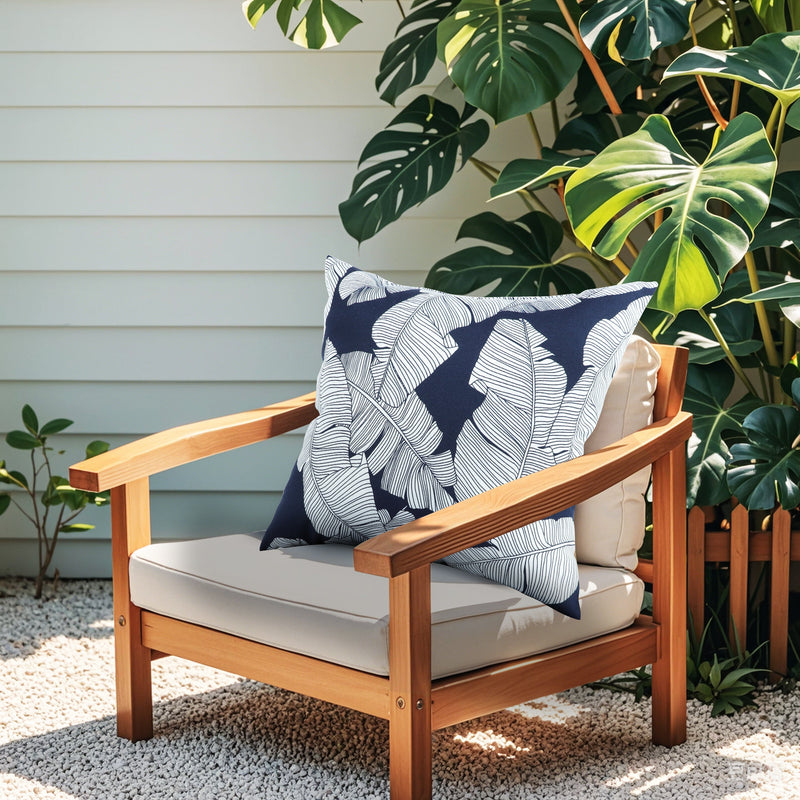 2 Pack Outdoor Throw Pillows, Waterproof & Fade-Resistant (18x18 Inch, Blue Leaf) by HouseOfZazla