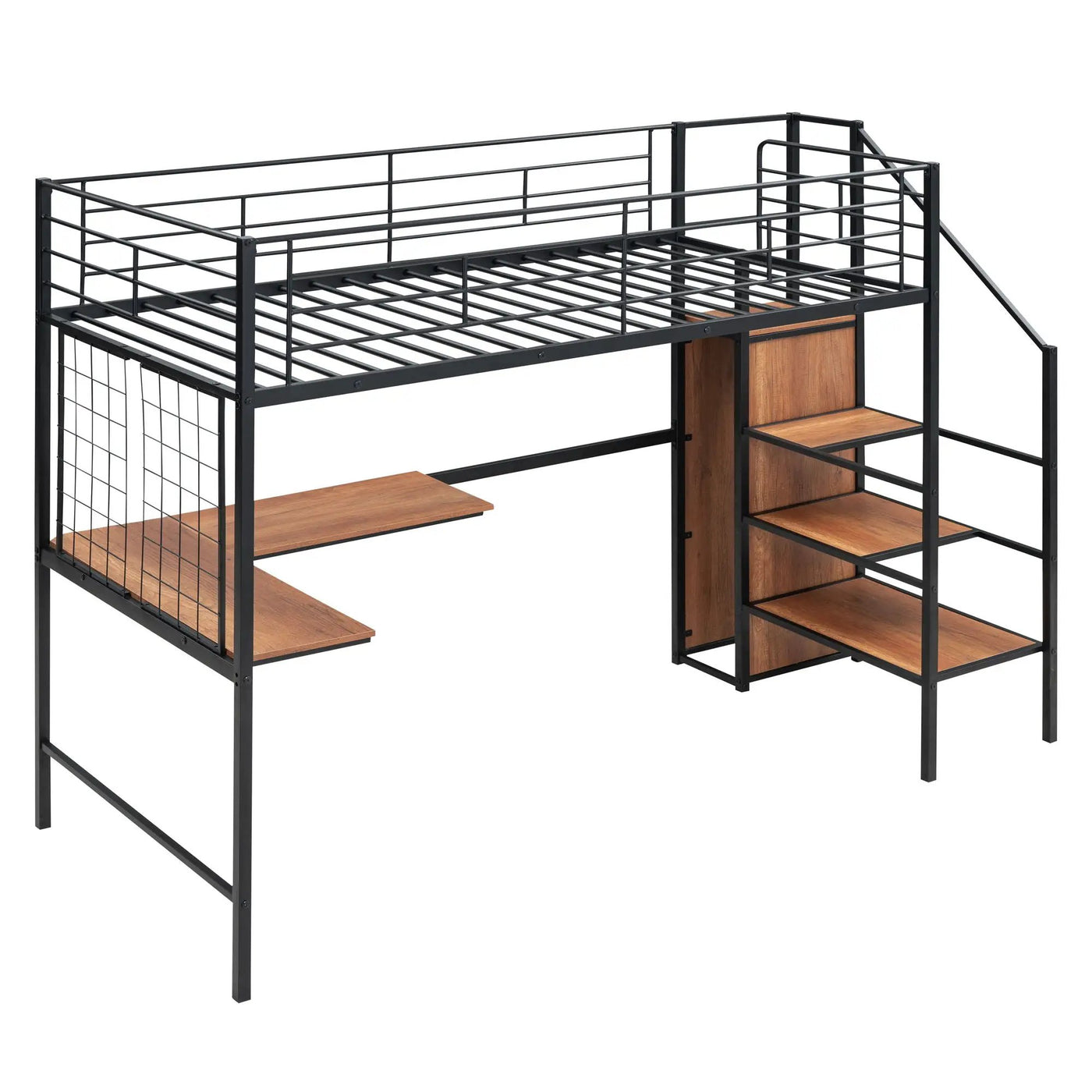 Loft Bed With Desk And Grid, Stylish Frame With Lateral Storage Ladder And Wardrobe by HouseOfZazla