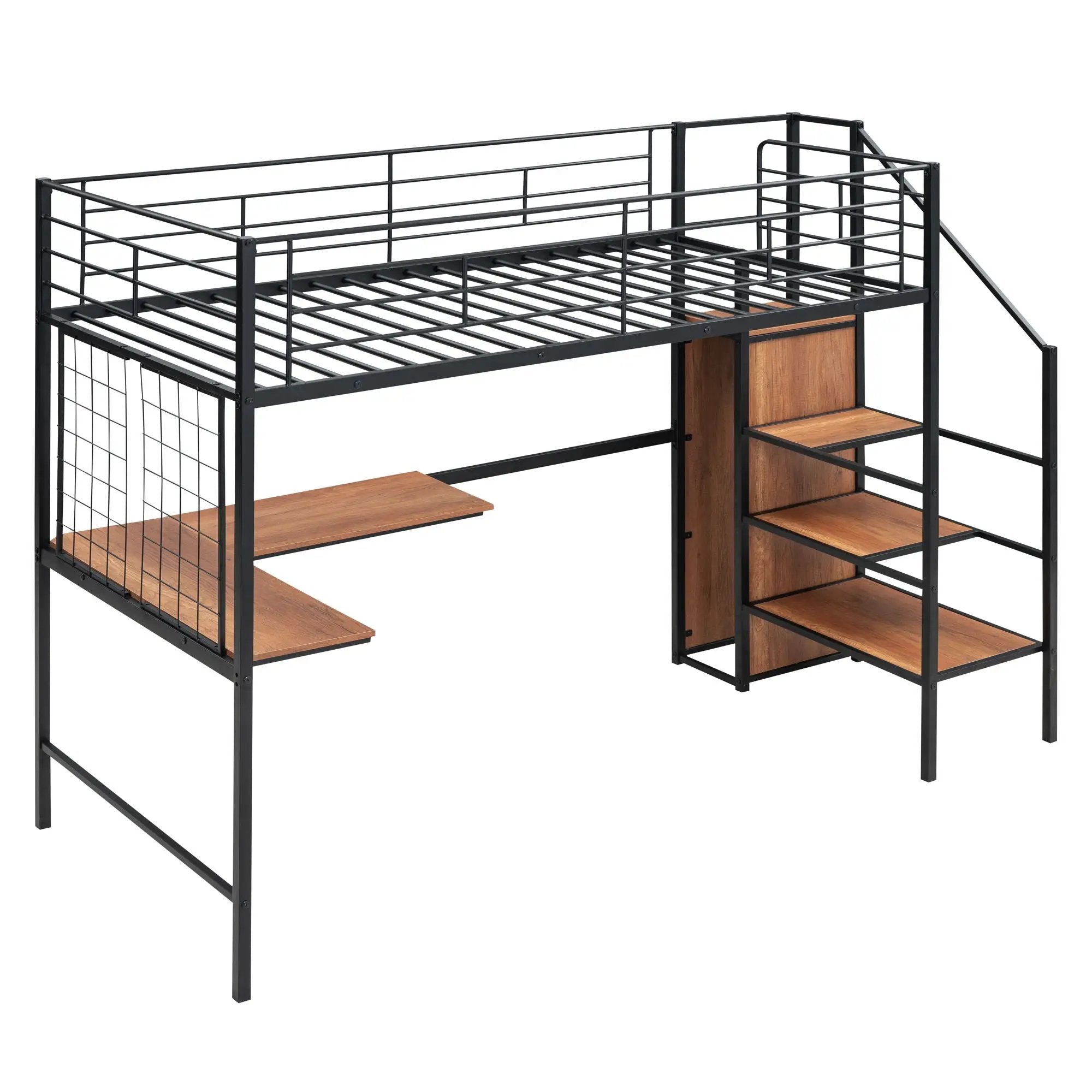 Loft Bed With Desk And Grid, Stylish Frame With Lateral Storage Ladder And Wardrobe by HouseOfZazla