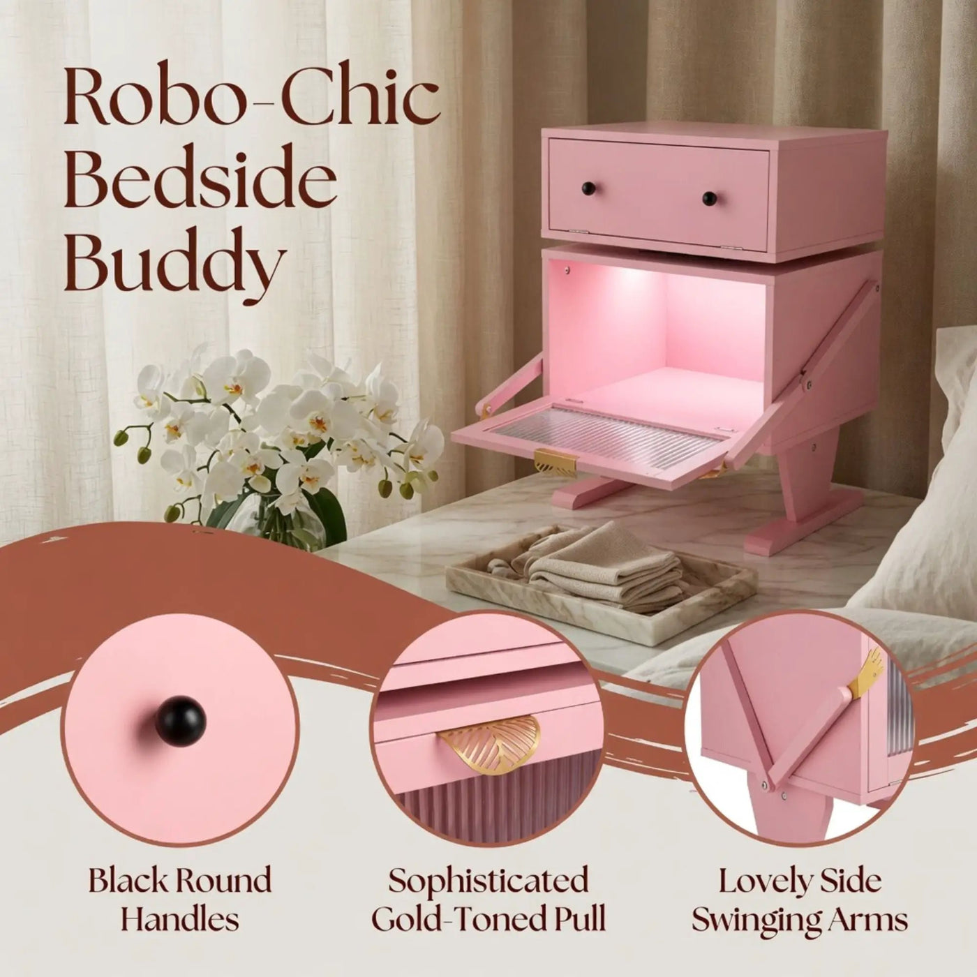 Robot LED Nightstand With 360° Rotating Drawer by HouseOfZazla