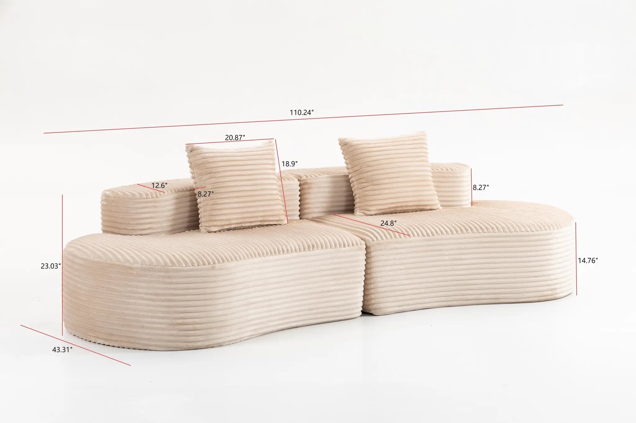 110.24" Fully Compressed Sofa with 2 Lumbar Pillows by HouseOfZazla