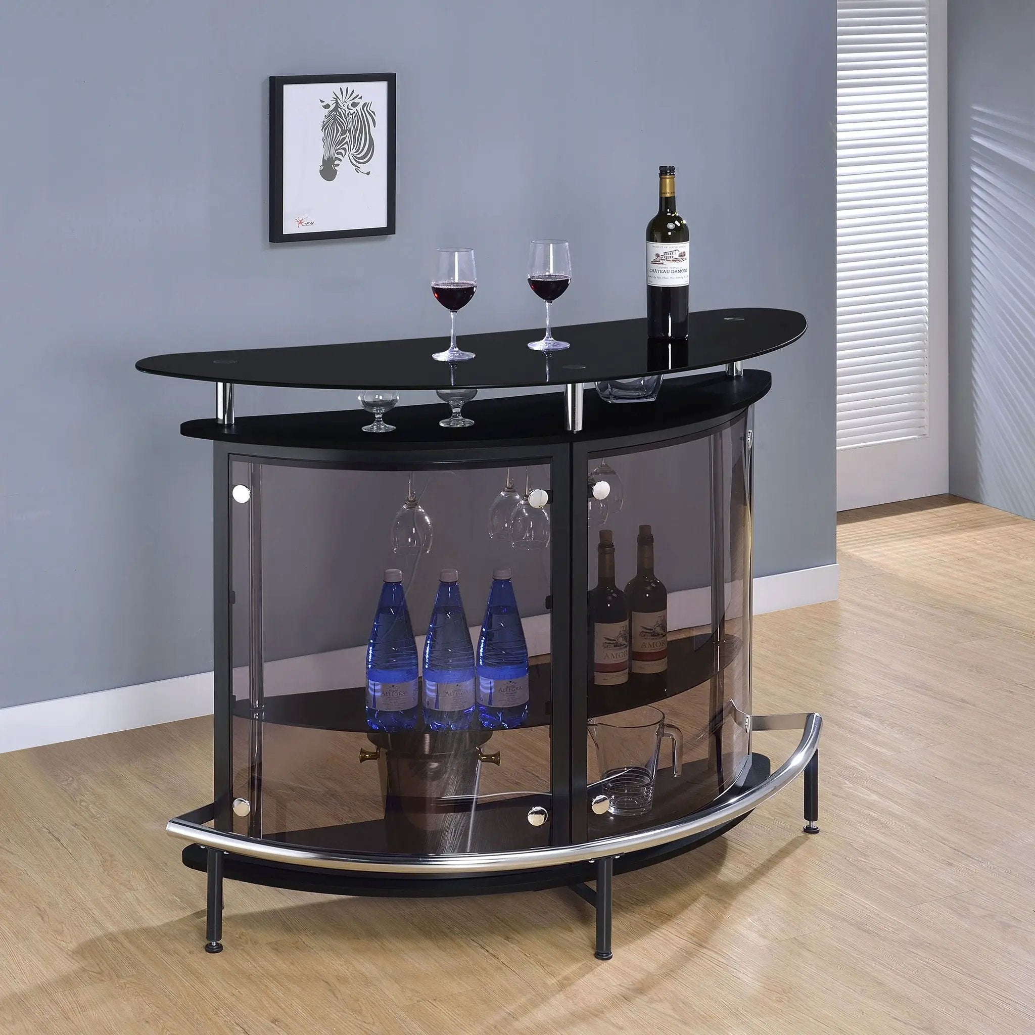 Amarillo Freestanding Glass Top Home Bar Wine Cabinet Black by Unique Piece Furniture