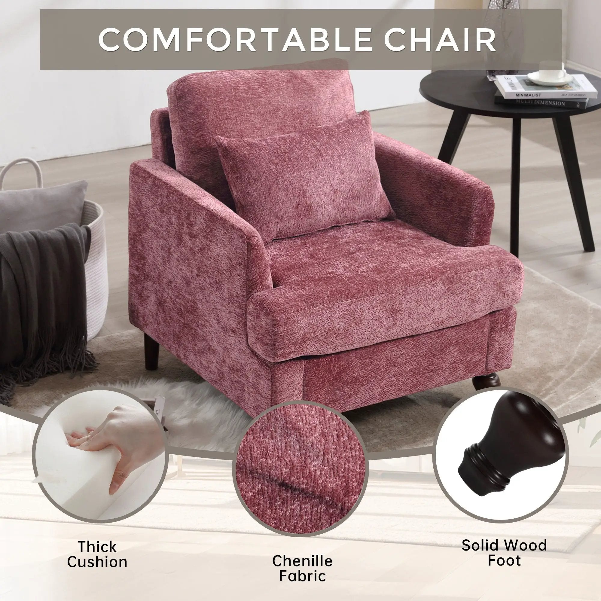 Modern Mid Century Wood Frame Armchair With Tufted Design by Unique Piece Furniture