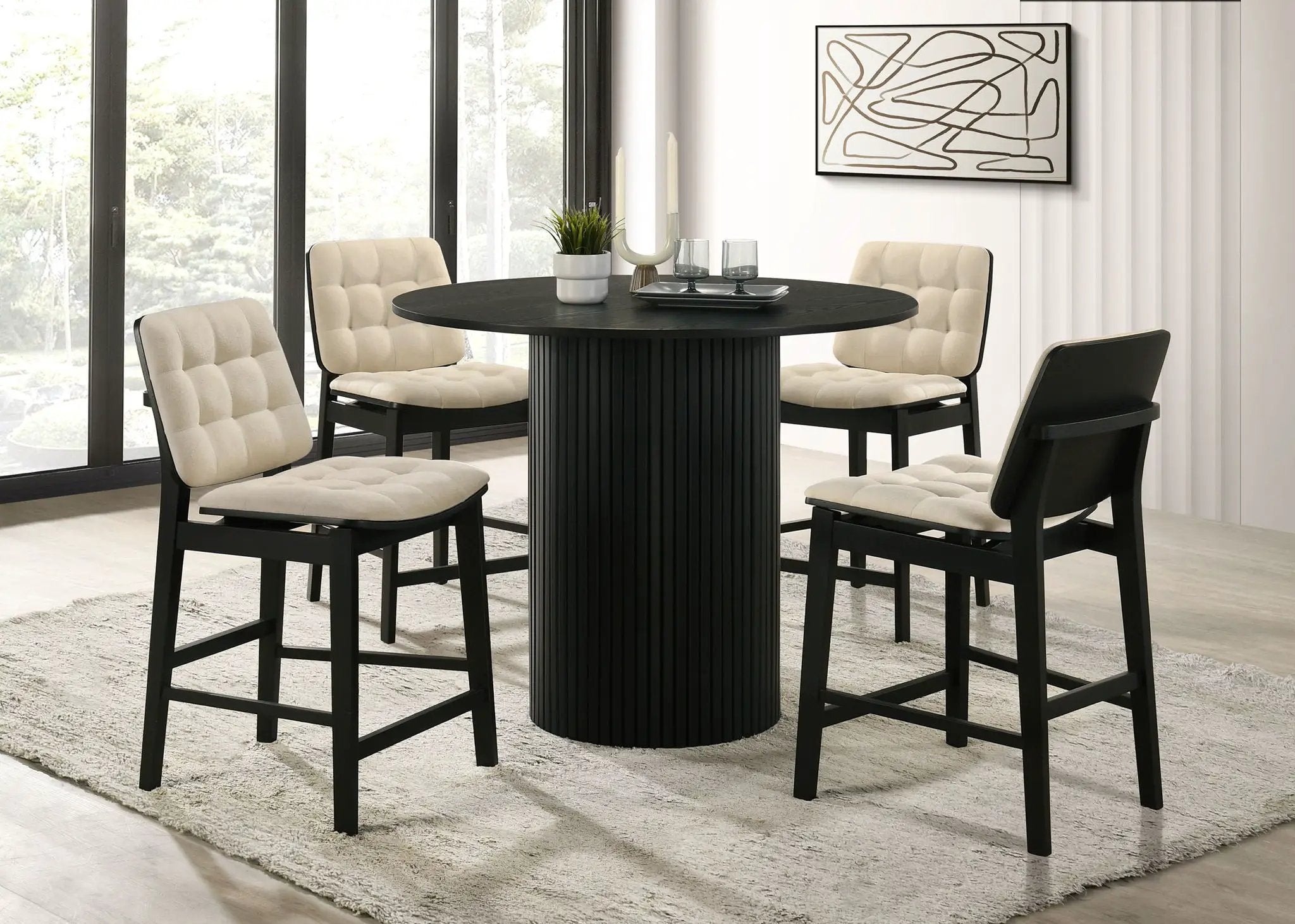 Hamlyn 43-inch Round Wood Counter Height Dining Table Black by Unique Piece Furniture