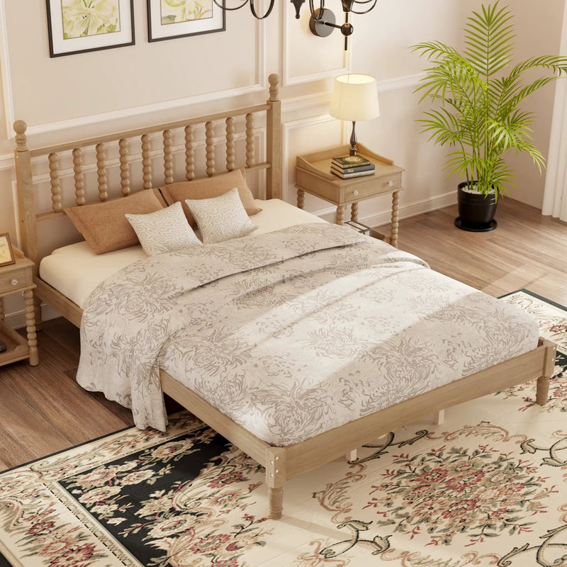 Queen Size Wood Platform Bed with Gourd Shaped Headboard by HouseOfZazla