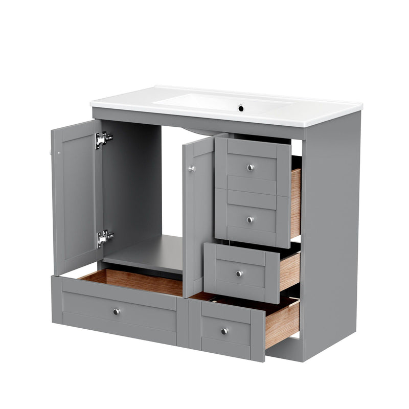 Shaker Free Standing Bathroom Vanity Cabinet & Sink, Soft Close Drawers, Soft Close Doors by HouseOfZazla