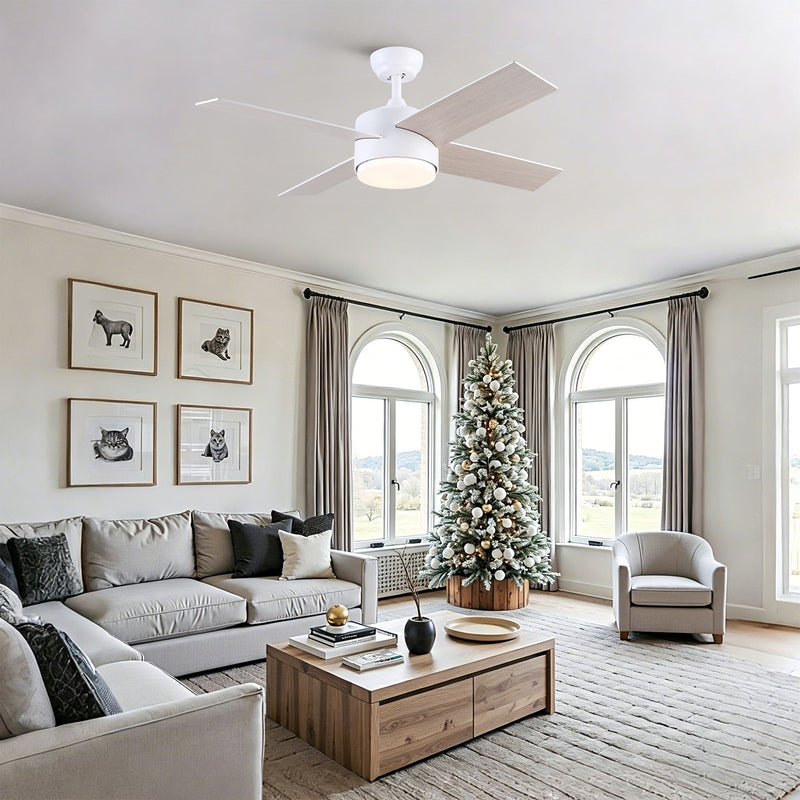 Ceiling Fan With Remote Control, Reversible DC Motor, 6 Speeds, 3 Dimmable LED, Quiet Timer For Indoor - White by HouseOfZazla