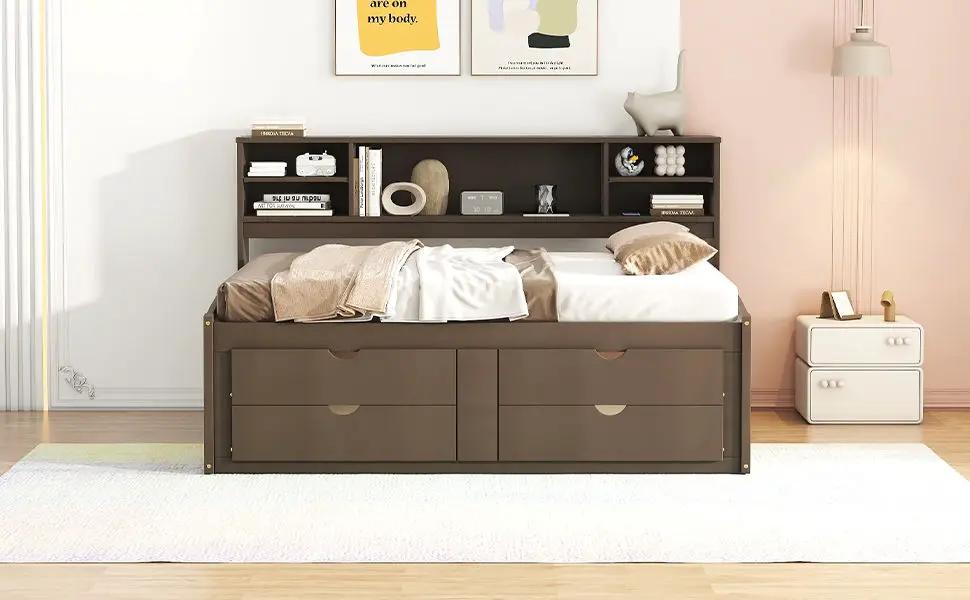 Daybed With 2 Bedside Cabinets, Upper Shelves And 4 Drawers by HouseOfZazla