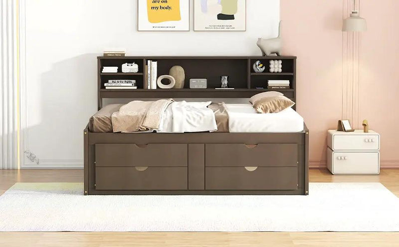 Daybed With 2 Bedside Cabinets, Upper Shelves And 4 Drawers by HouseOfZazla