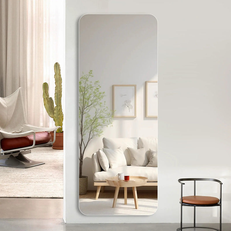 Full Body Round Corner Mirror For Living Room Bedroom Cloakroom High Quality 5Mm Explosion Proof Glass - Silver / Clear by HouseOfZazla