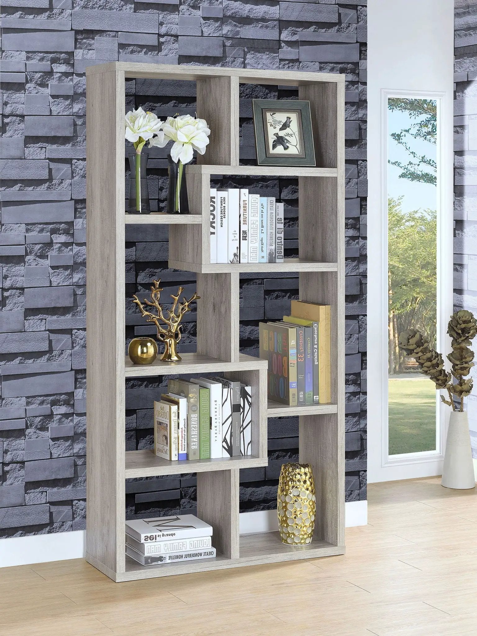 Theo 71-inch 6-shelf Bookshelf Grey Driftwood by Unique Piece Furniture