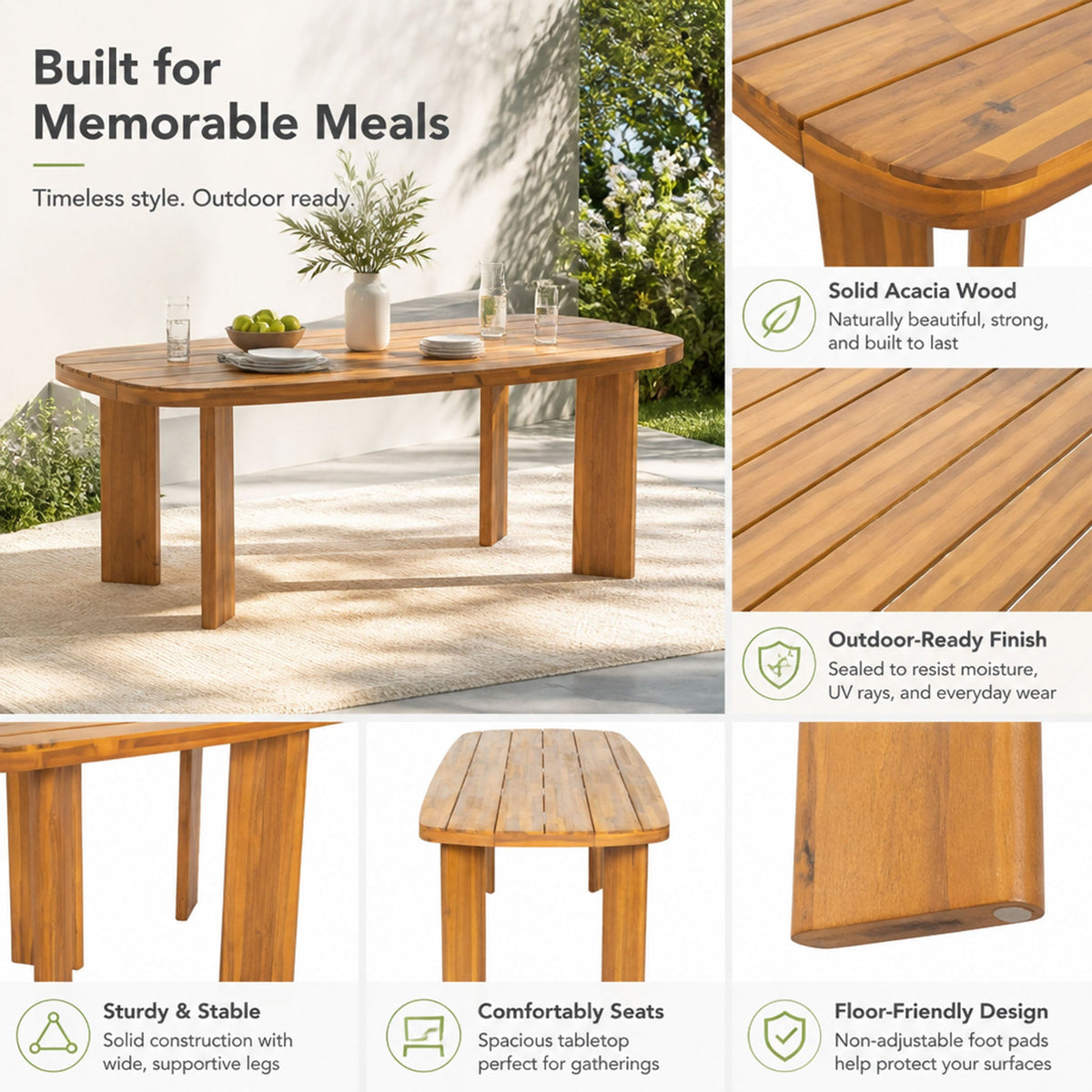7-Piece Acacia Wood Outdoor Dining Set with Cushioned Arm Chairs - Teak Finish, photo 7 of 10