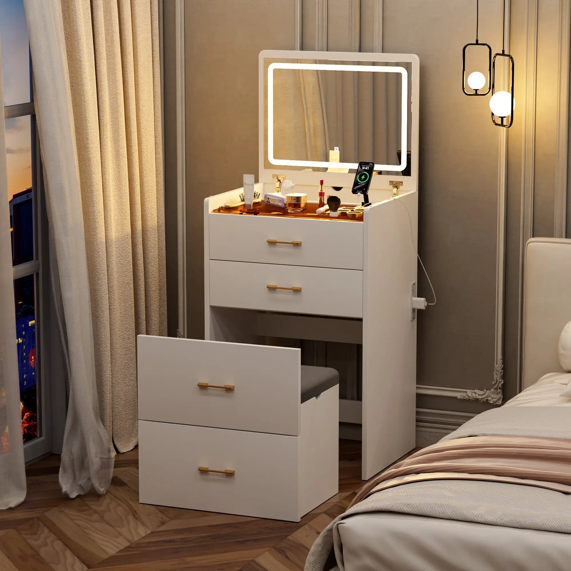 3 in 1 Vanity Desk with Open Top Mirror by HouseOfZazla