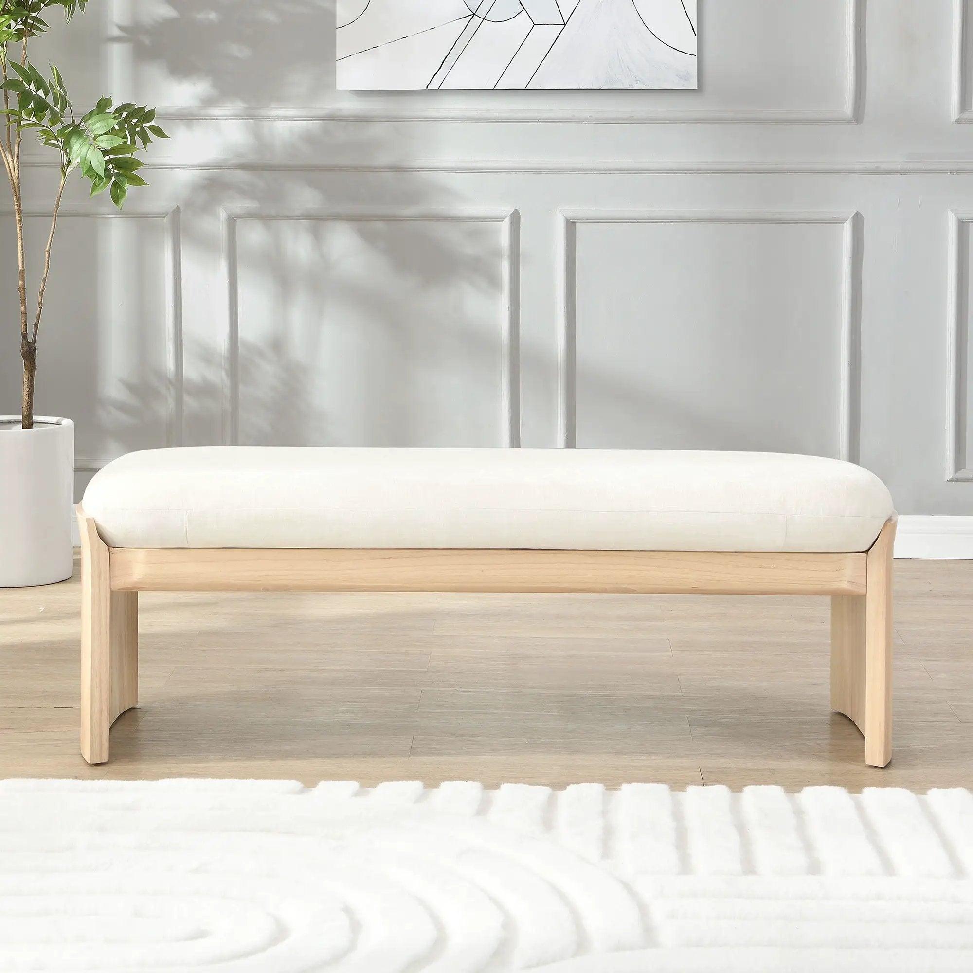 Footstool With Soft Cushion For Living Room - Beige / Natural by HouseOfZazla