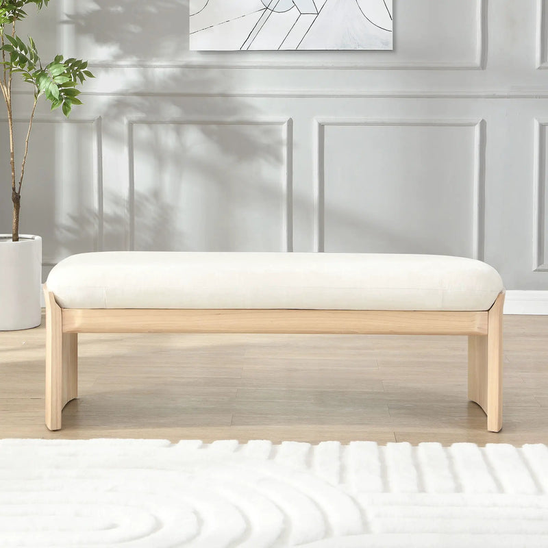 Footstool With Soft Cushion For Living Room - Beige / Natural by HouseOfZazla