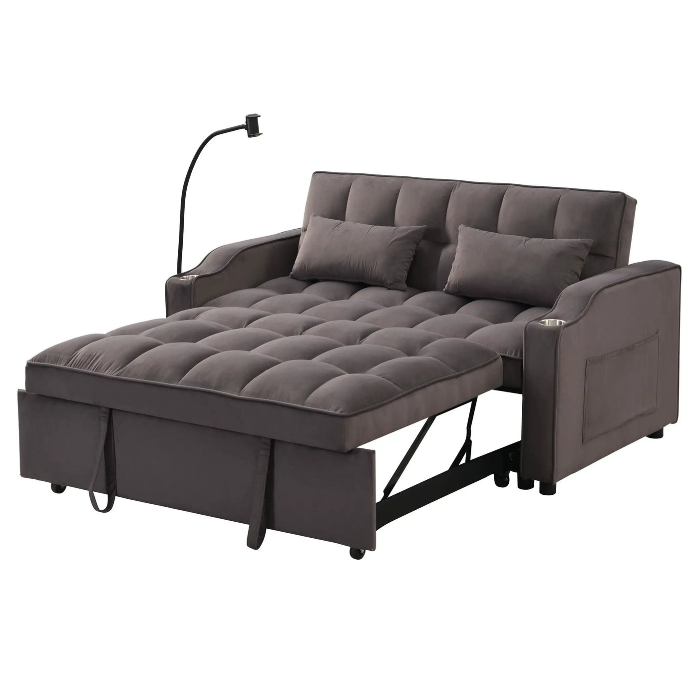 Modern Loveseat Futon Sofa With Pullout Bed, Adjustable Reclining Backrest, Toss Pillows by HouseOfZazla