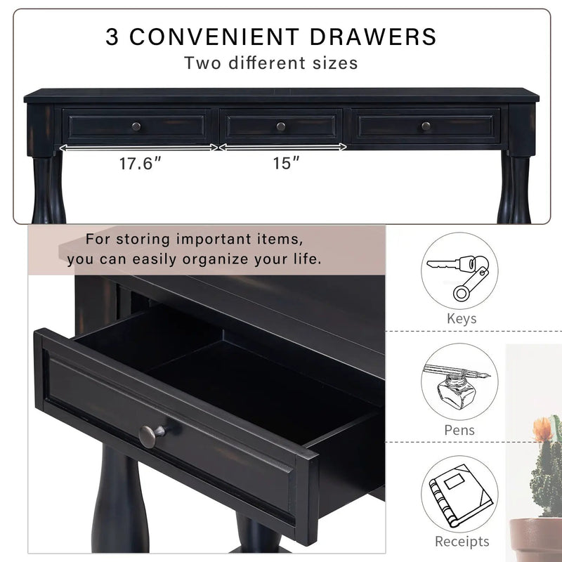 TREXM 63" Long Console Table with Drawers and Shelf by HouseOfZazla