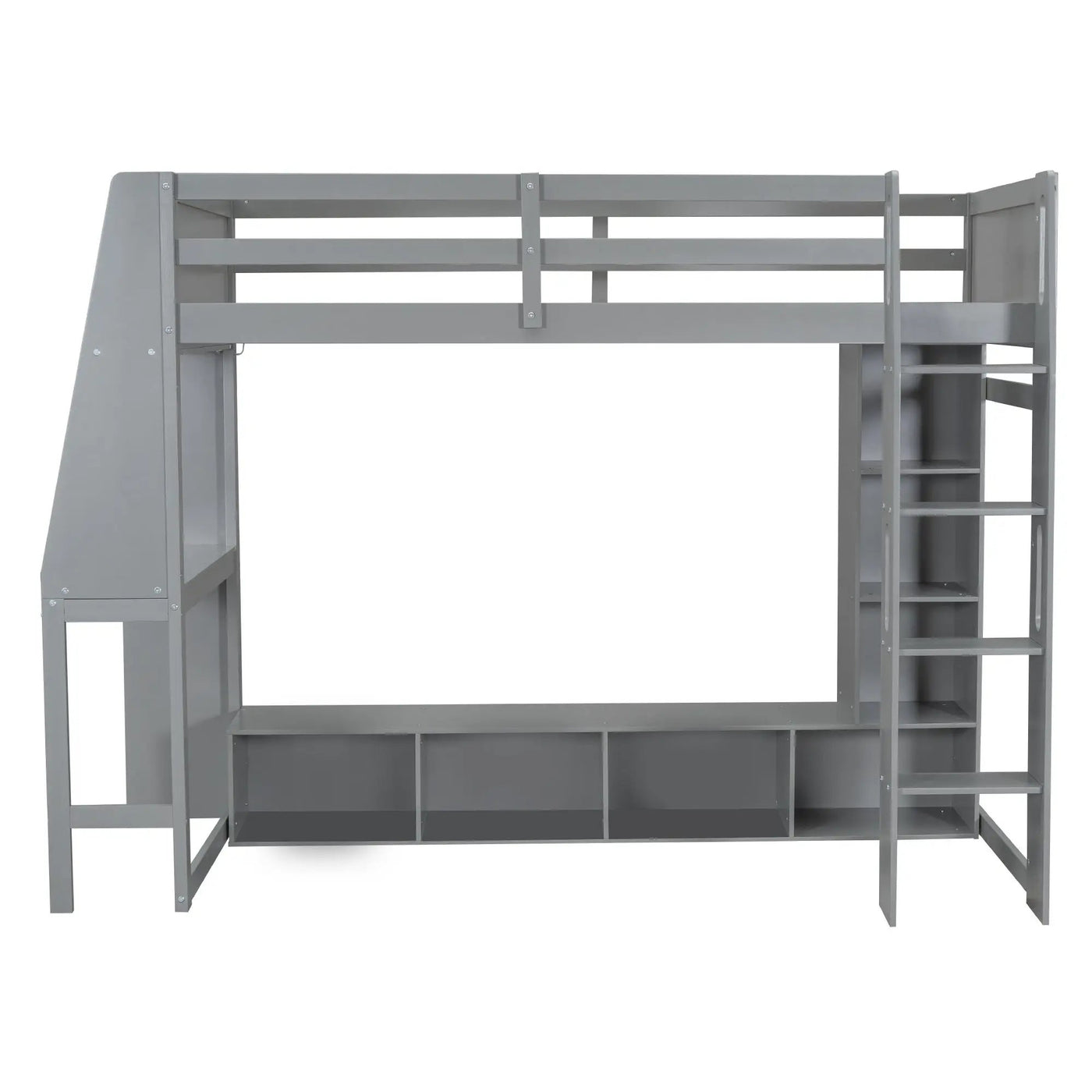 Gaming Loft Bed With Desk, Multi Storage Shelves, LED Lighting, And Hanging Clothes Rack by HouseOfZazla