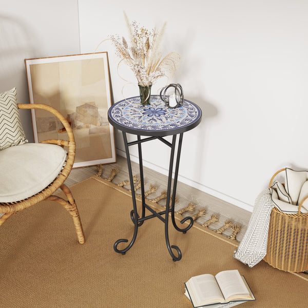 Patio Side Table, Blue+Black