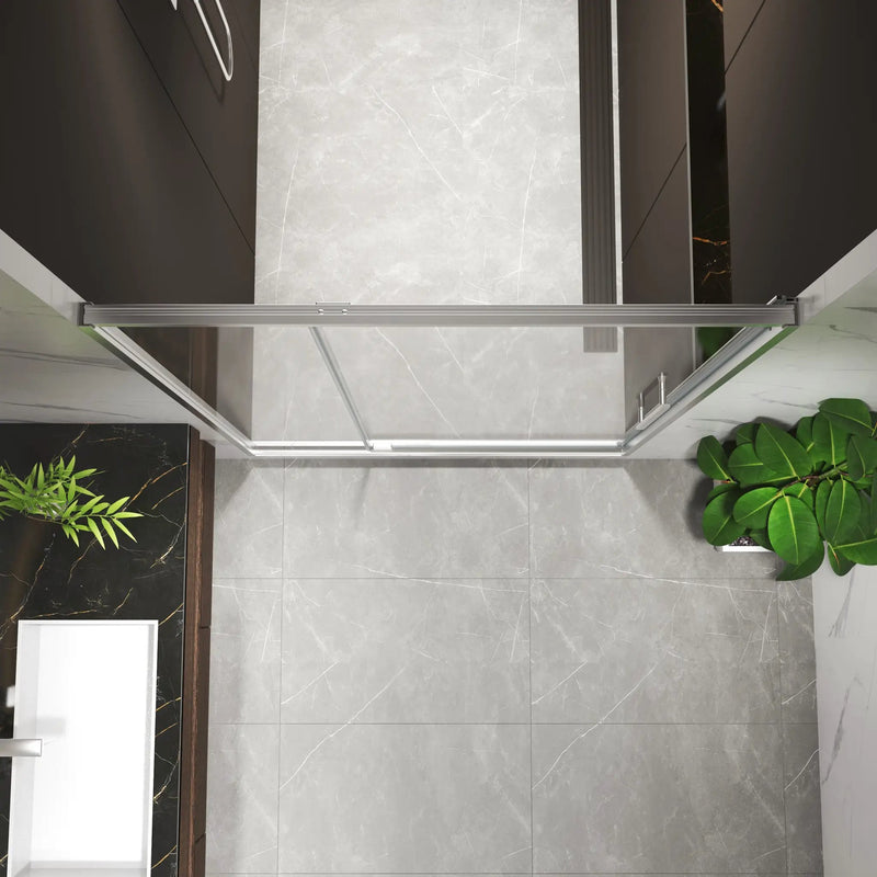 44-48"W x 74"H Pivot Shower Door with Brushed Nickel Finish by HouseOfZazla