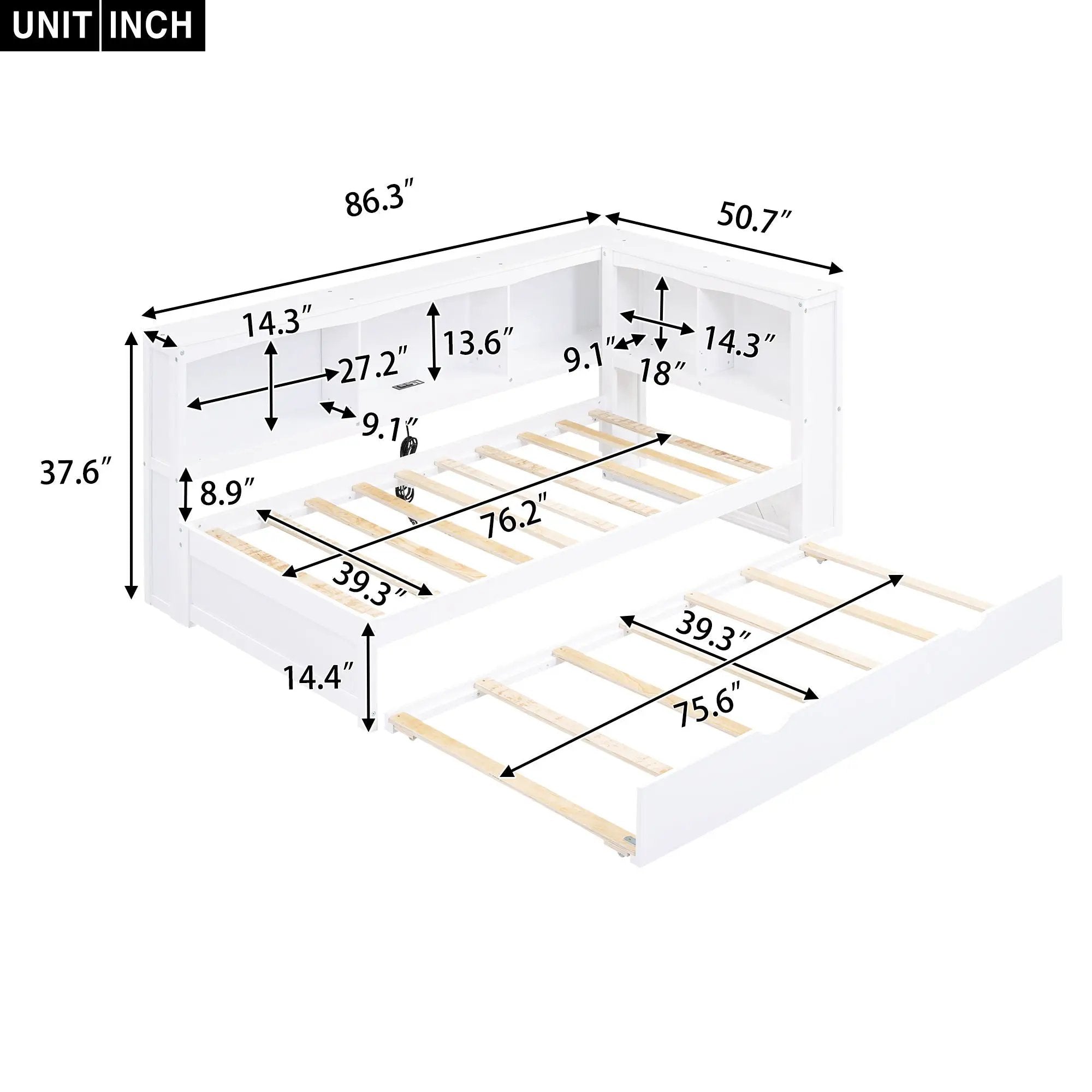 Daybed With Trundle, Storage Cabinets, USB Ports by Unique Piece Furniture
