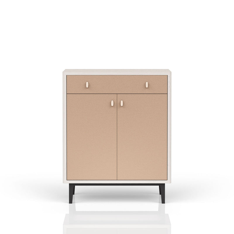 Bar Cabinet With Large Storage and Soft-Close Doors - White & Pecan