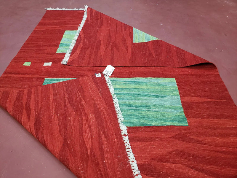 Red Turkish Kilim Rug, 5x7 - 6x8 Rugs, Red and Green Kilim Carpet, Kilim Area Rugs, Flatweave No Pile Rug, New Turkish Rug, Handmade Kilim by Jewel Rugs