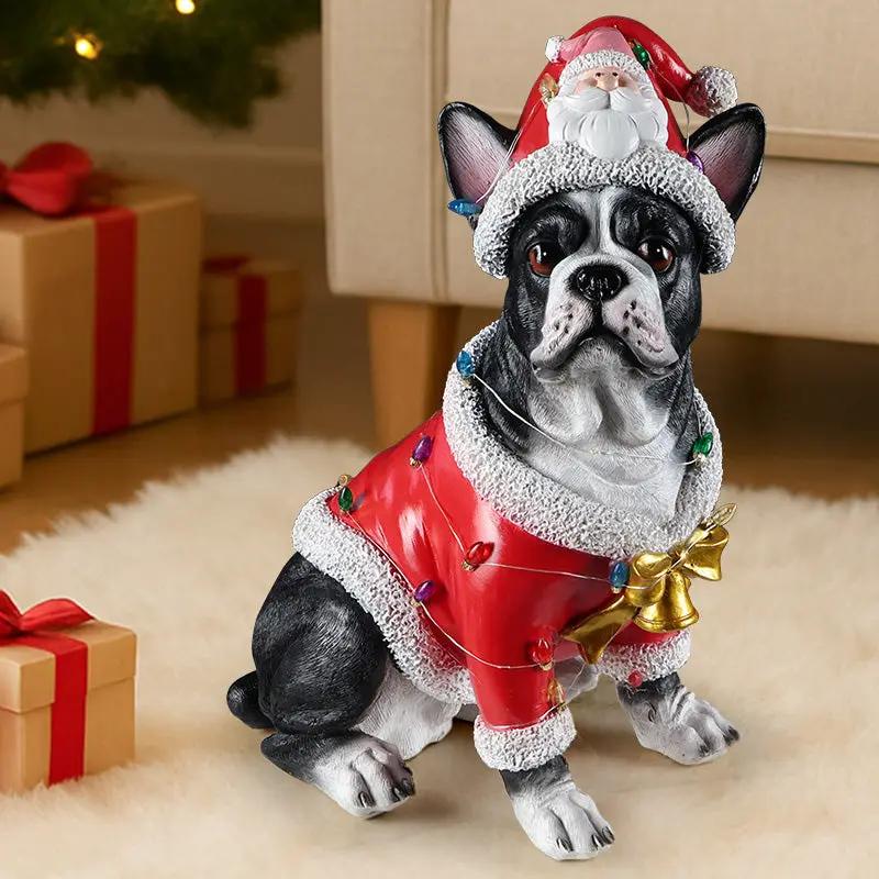 Christmas French Bulldog Statue, Holiday Dog Figurine in Santa Outfit by HouseOfZazla