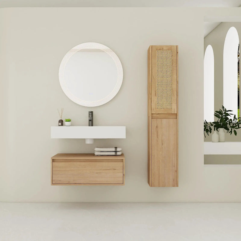 Contemporary Wall Mounted Bathroom Vanity With Resin Sink And 2 Side Cabinet - Imitative Oak by Unique Piece Furniture