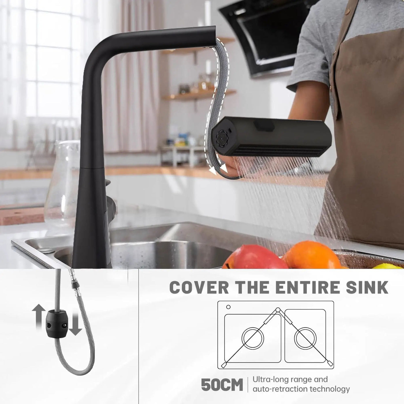 Waterfall Kitchen Faucet With Temperature Display And Pull Down Sprayer by HouseOfZazla