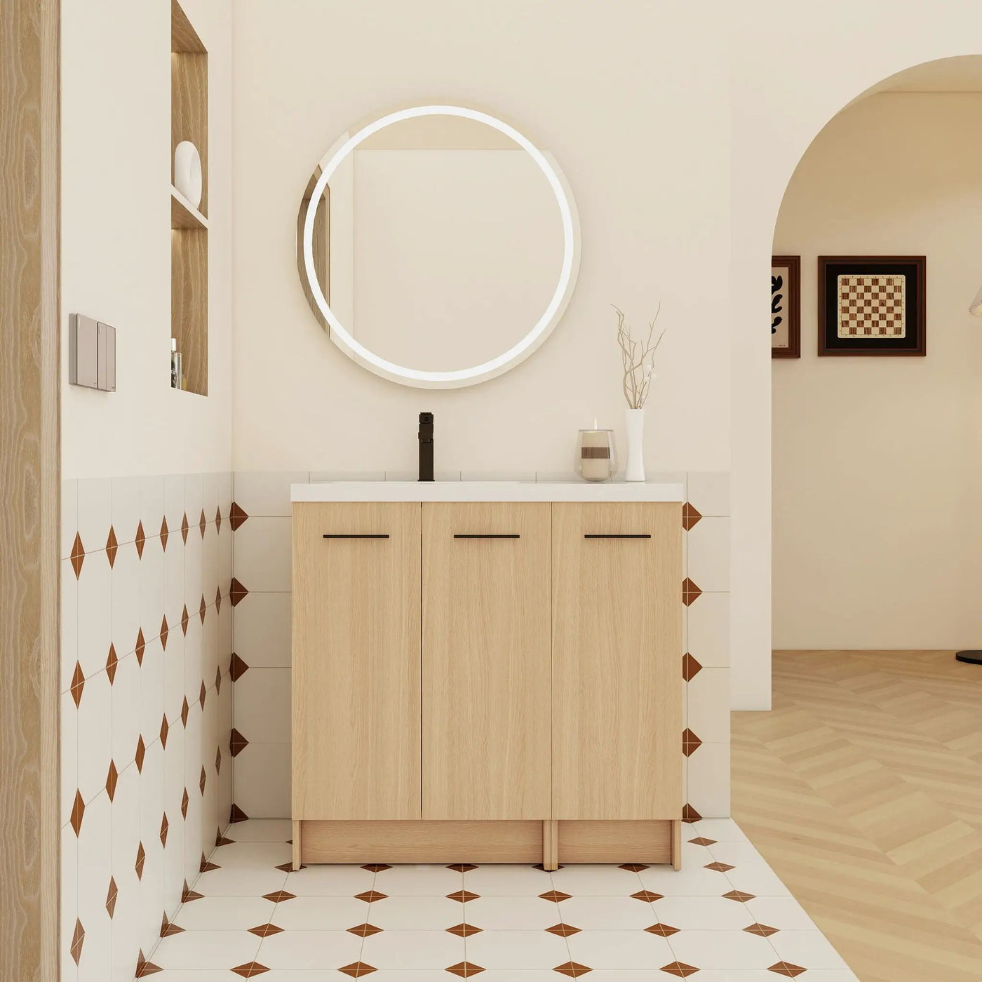 Wall Mounted Floating Bathroom Vanity With Sink, 3 Door Modular Cabinet by HouseOfZazla