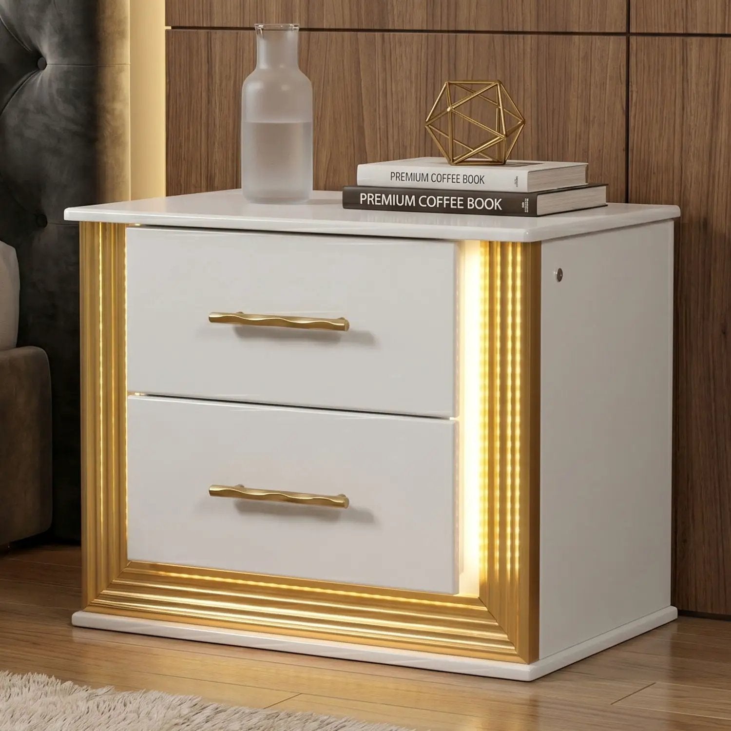 Obsession - 2 Drawer LED Nightstand - White by HouseOfZazla