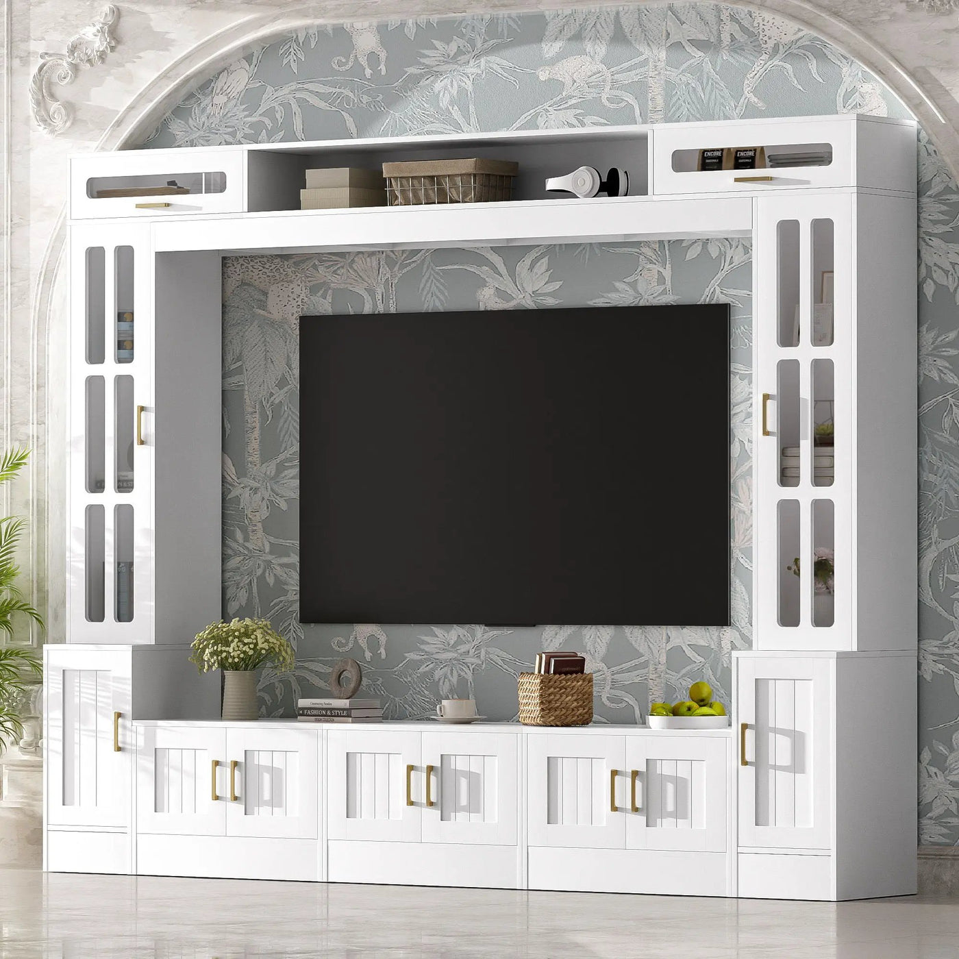 Wall Unit Entertainment Center With Bookshelves For TVs Up to 80" by HouseOfZazla