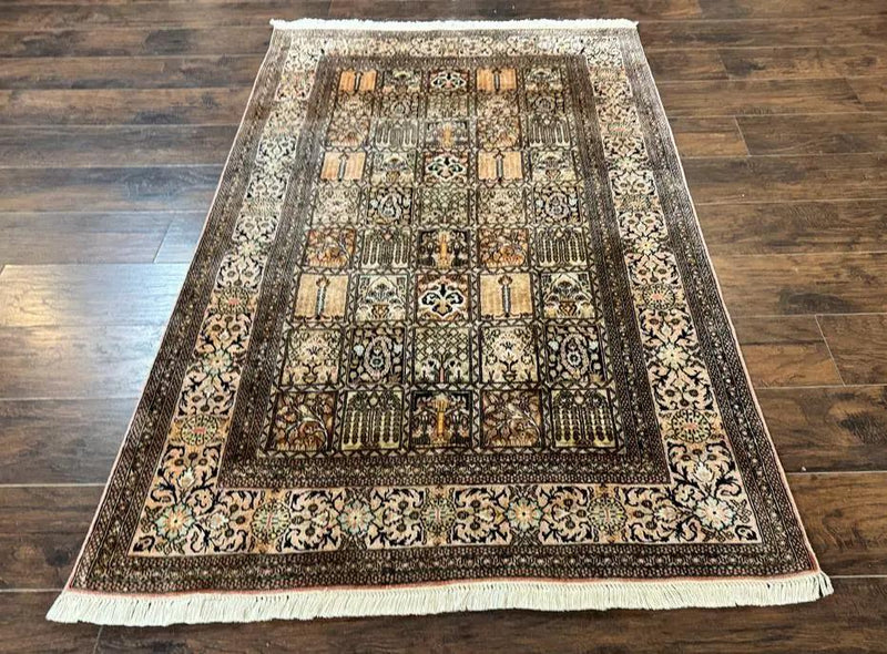 Indian Kashmiri Silk Rug 4x6, Panel Design, Multicolor, Fine by Jewel Rugs